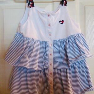 Tommy Hilfiger White and Blue Striped Kids Tank Top
